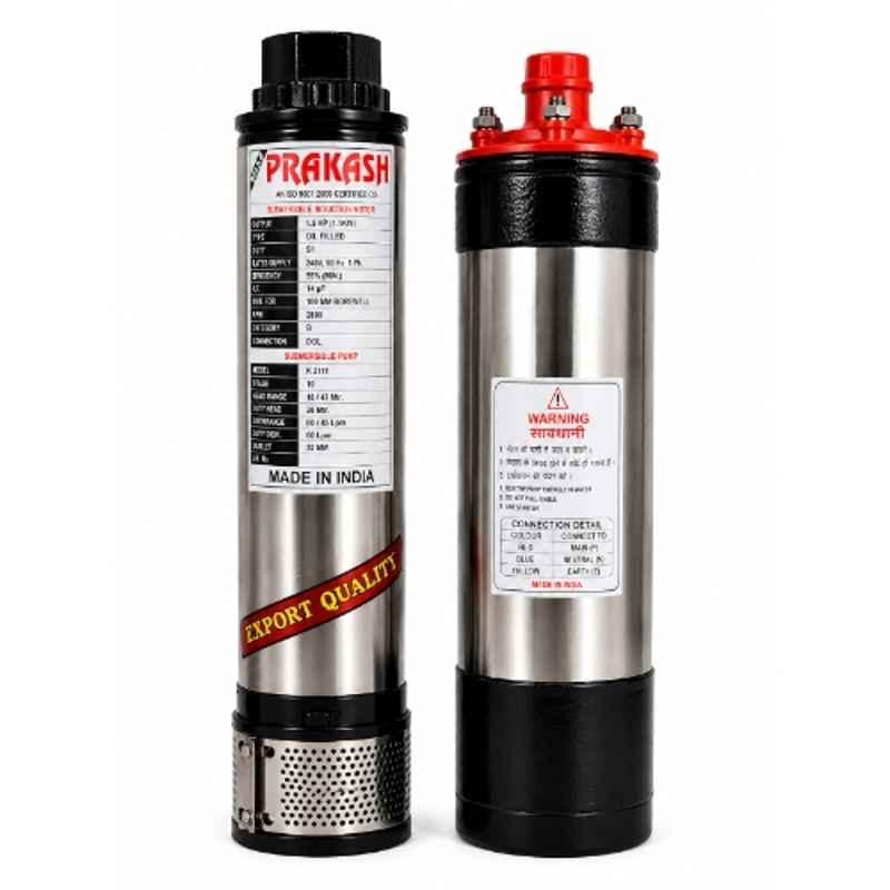 Balaji Prakash 1.5HP 10 Stage Single Phase Pure Copper Oil Filled Submersible Pump