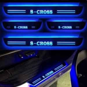 SureStrive 4 Pcs Acrylic Car Side Footstep Set with Blue LED Door Sill Scuff Plate for Maruti Suzuki Scross Type-1 Model