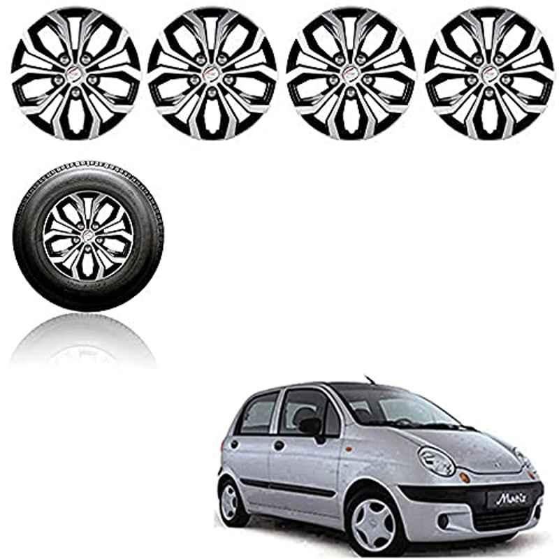 Auto Pearl 4 Pcs 13 inch ABS Silver & Black Press Fitting Wheel Cover Set for Daewoo Matiz