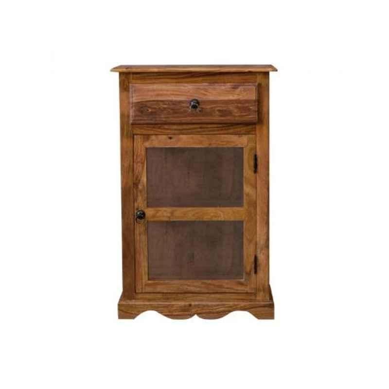 Angel Furniture 58x30x90cm Honey Glossy Finish Solid Sheesham Wood Small Kitchen Crockery Cabinet, AF-174H