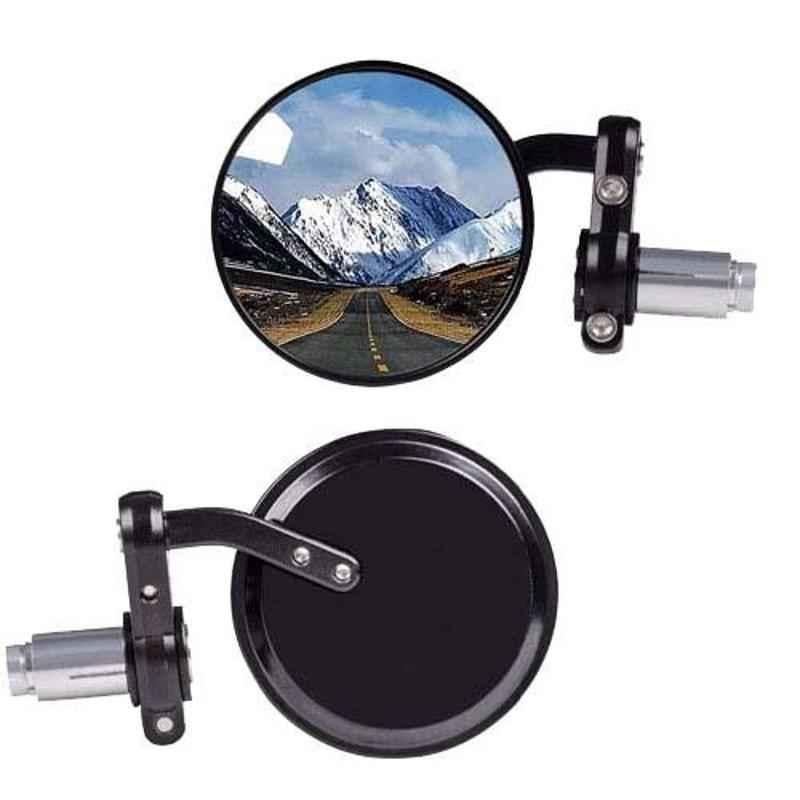 AllExtreme Black Foldable Round Bar End Side Rear View Convex Mirror (Pack of 2)