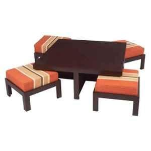 Evok Trendy Engineered Wood Rust Lines Coffee Table with 4 Stool Set, FLILSTPBRSMT68993M