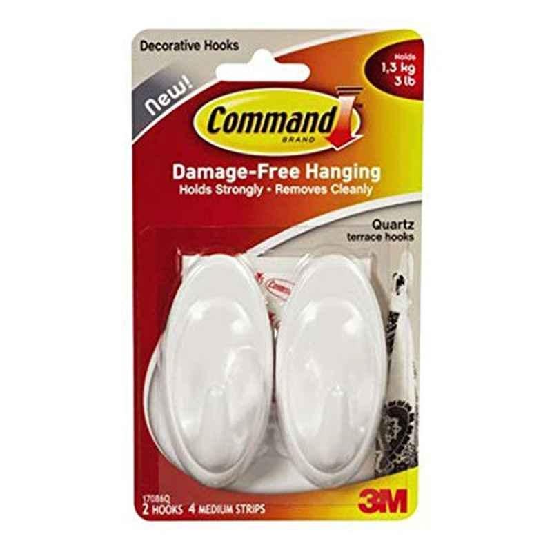 Command 17086Q Plastic Quartz Terrace Hook with Strip, Size: Medium