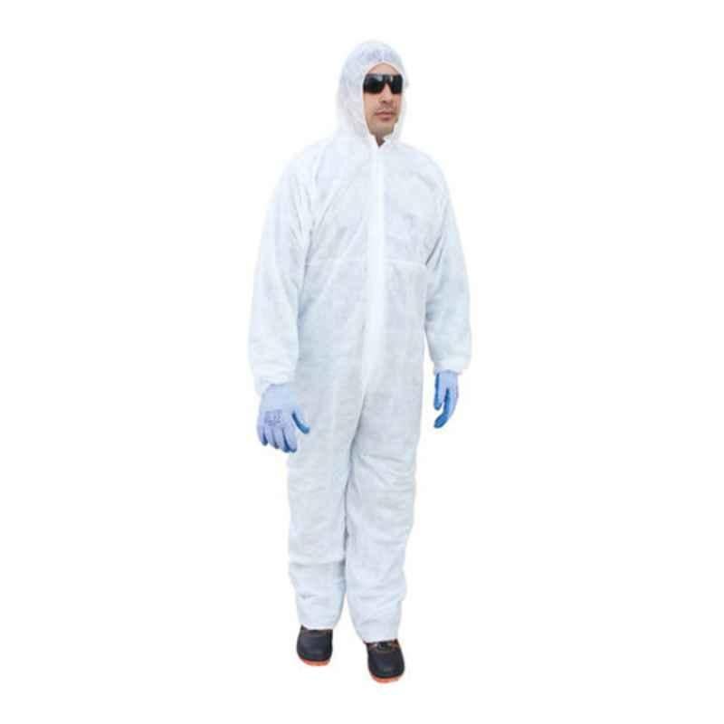 Vaultex 50 GSM White Disposable Coverall Protective Suit with Elasticated Hood, Size: Large, DCH-L