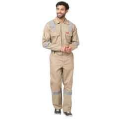 French Terrain 200 GSM 100% Cotton Beige Industrial Safety Boiler Suit with Reflective Tape, Size: 2XL (44 cm)