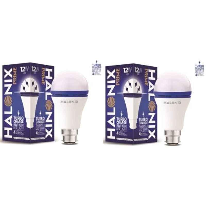 Halonix Prime 12W B22 Cool Day White Rechargeable Inverter LED Bulb with Turbo Charge, HLNX-INV-12WB22 (Pack of 2)