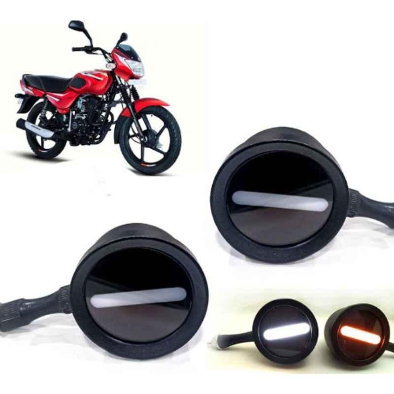 Auto Pearl 2 Pcs 12V Black Bike Front LED Indicator Light Set for Bajaj CT, F015