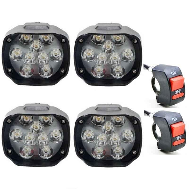 Eshopglee 4 Pcs Motorcycle 9 LED Fog Headlight with 2 Pcs On-Off Switch Set