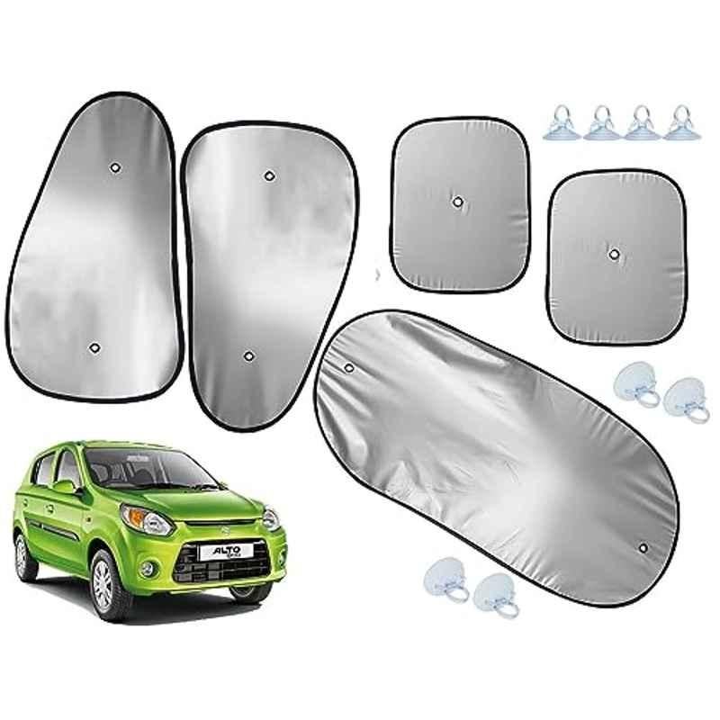 Auto Pearl 5 Pcs Polyester Black & Silver Window & Rear Sun Shade Set for Maruti Suzuki Alto 800 2016-2019