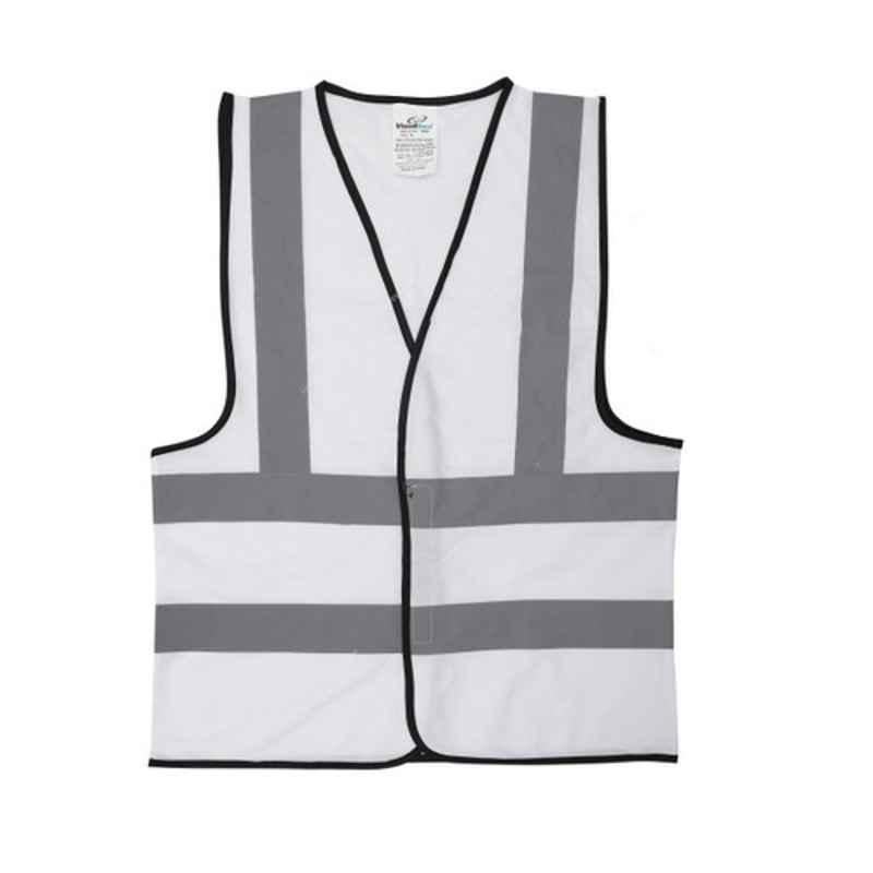 Vaultex VWM 113 GSM 100% Polyester White Reflective Fabric Safety Vest with Piping, Size: 3XL