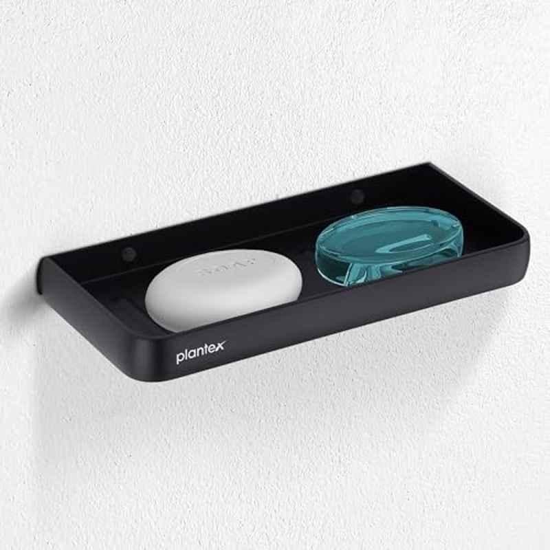 Plantex Self Adhesive Aluminium Double Soap Holder for Bathroom/Dual Soap Case/Soap Stand/Bathroom Accessories 1503, Black