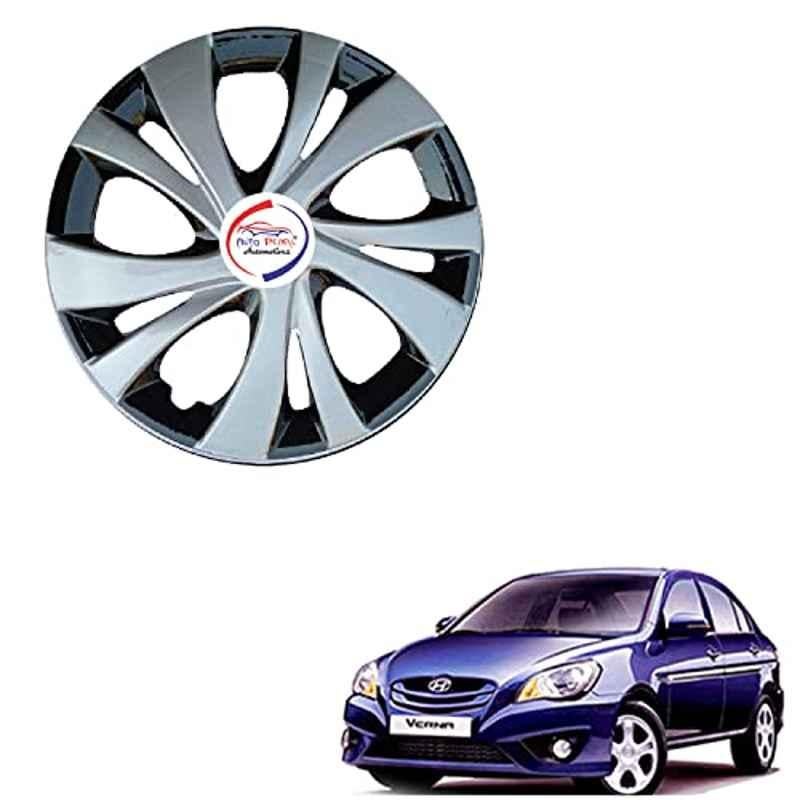 Auto Pearl 4 Pcs 14 inch ABS Silver & Black ER20 Hubcap Wheel Cover Set with Retention Ring for Hyundai Verna