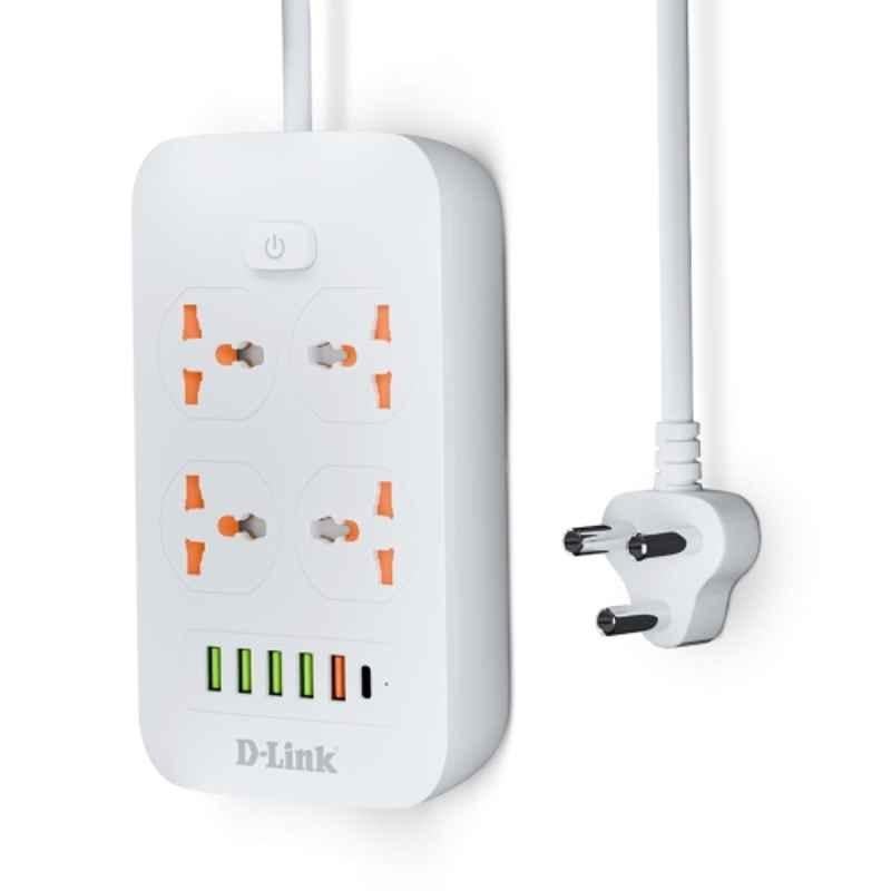 D-Link 1500W 4 Socket & 5 USB Socket White High Temperature Fuse Protector Extension Board with 2m Cable, DPA-F451