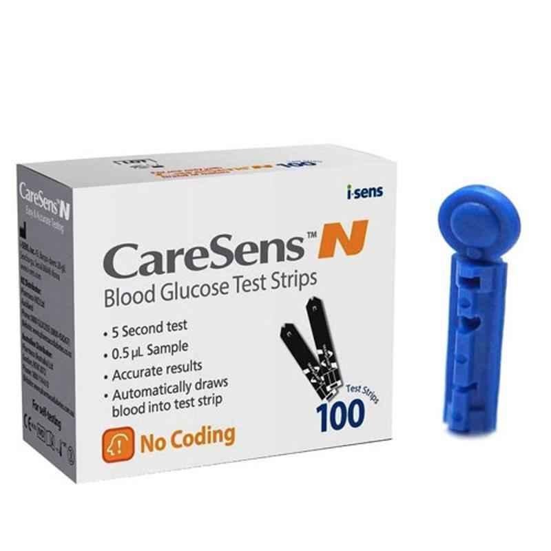 Caresens II Blood Glucose Monitoring 100 Test Strips & Euroclix 100 Pcs 30 Gauge Blood Lancet Box
