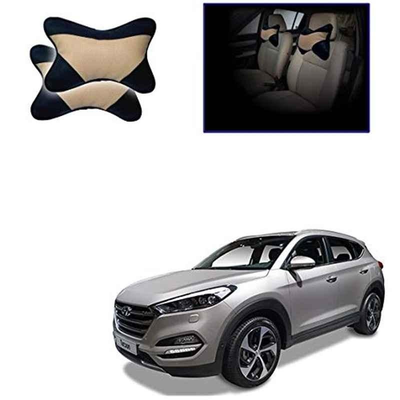 Kozdiko 2 Pcs Beige & Black Car Neck Rest Cushion Pillow Set for Hyundai Tucson