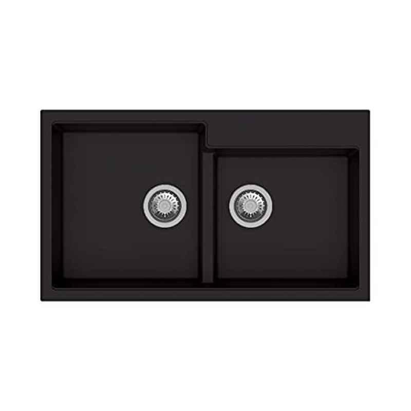 Uken Heavy Duty Quartz Kitchen Sink (31X17.5) With Accessories(31/17.5-Qr-Me-Gs-8) Black