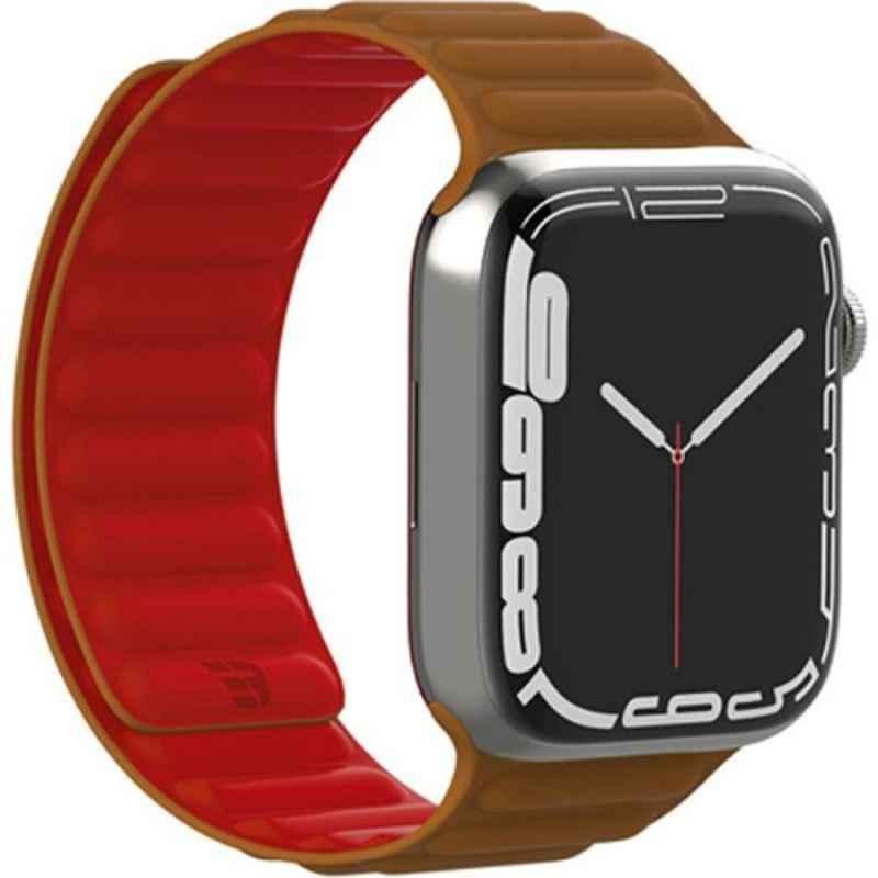 Baykron Silicone Red & Brown Magnetic Strap for Apple Watch 42mm, 44mm & 45mm, BKR-ST-45-REDBRN