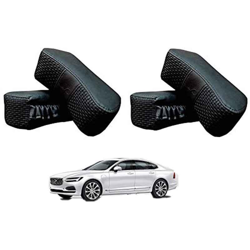 Kozdiko 4 Pcs CV Designer Black Leatherite Neck Rest Car Cushion Pillow Set for Volvo S90