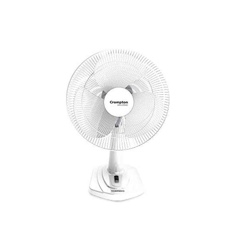 Crompton Torpedo 125W 2100 rpm White High Speed Table Fan, Sweep: 400 mm