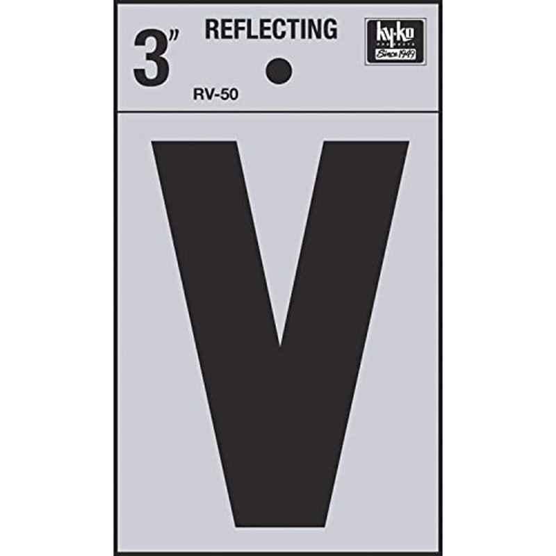 HY-KO RV-50/V 3 inch Vinyl Black Reflective Letter V, 107131