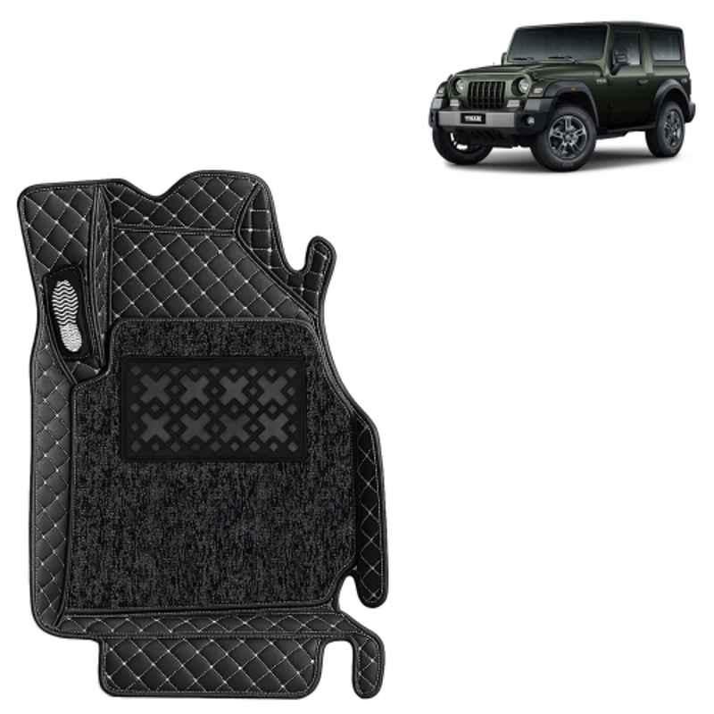 Kingsway 3 Pcs Premium 7D 100% Waterproof & Washable PU Leatherette Classic Black Car Floor Mat Set for Mahindra Thar Automatic 2025 Onwards All Model