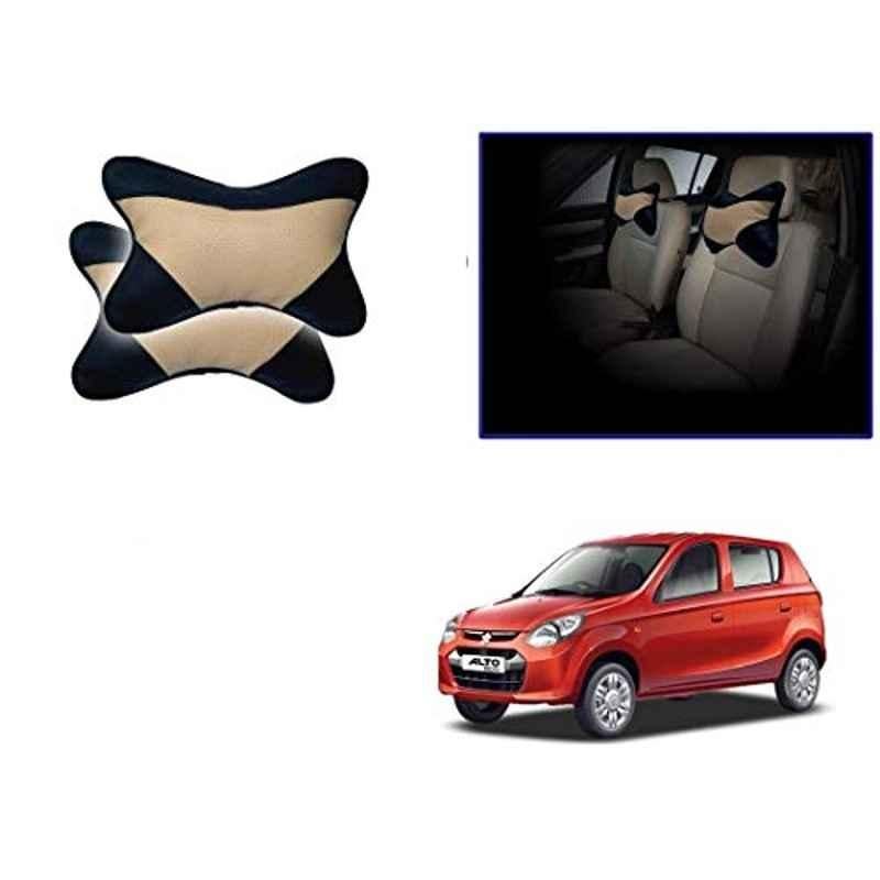 Kozdiko 2 Pcs Memory Foam Beige & Black Car Neck Rest Cushion Pillow Set for Maruti Suzuki Alto 800