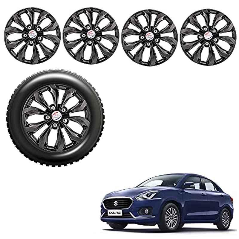 Auto Pearl 4 Pcs 14 inch ABS Black Press Type Car Wheel Cover Set with Retention Ring for Maruti Suzuki Swift SwiftDzire2017