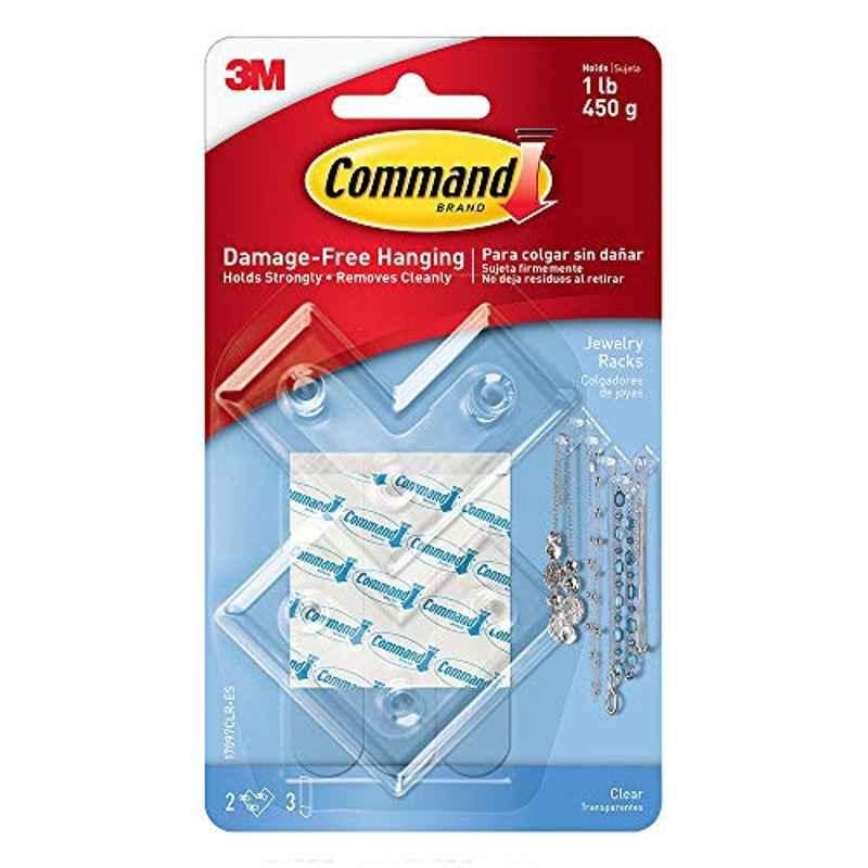 Command Plastic Clear Jewellery Hook with Strip, 17097CLR-ES