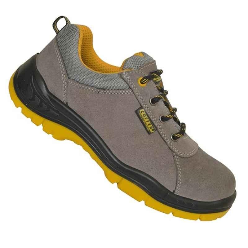 Coffer Safety M1027 Leather Steel Toe Grey Work Safety Shoes, Size: 6