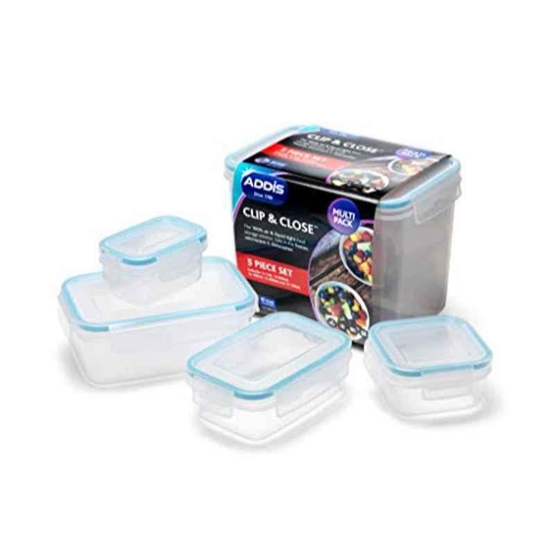 Addis 5 Pcs Square Clear Clip & Close Food Storage Container Set with Lockable Lids, 504498