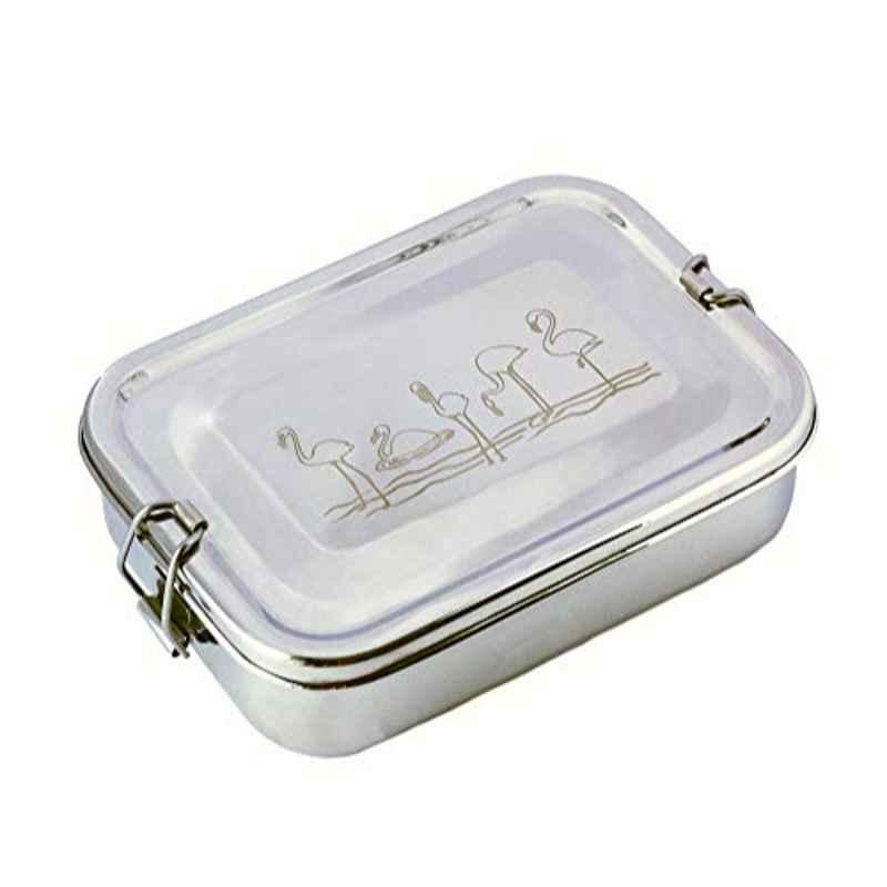 Bamboo Bark 21x14.4x6.4cm Stainless Steel Silver Lunch Box for Kids