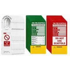 Telly Safety 28 Pcs PVC Green Safe, Yellow Warning & Red Do Not Use Scaffold Inspection Tag with Holder Kit
