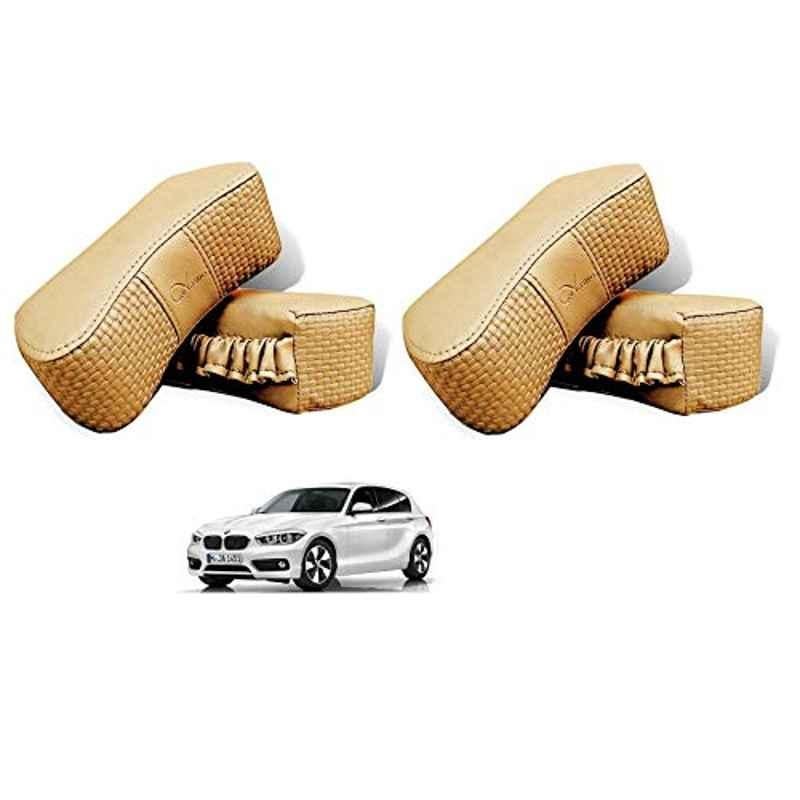 Kozdiko 4 Pcs CV Designer Beige Leatherite Neck Rest Car Cushion Pillow Set for BMW 1 Series