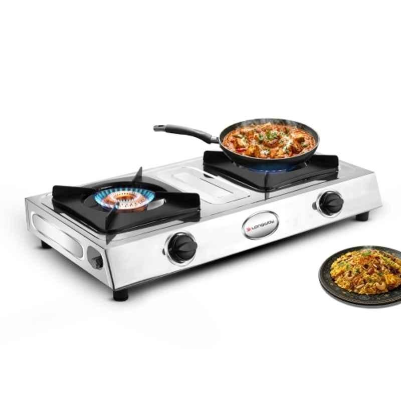 Longway Stellar 2 Burner Stainless Steel Silver Manual Ignition Gas Stove