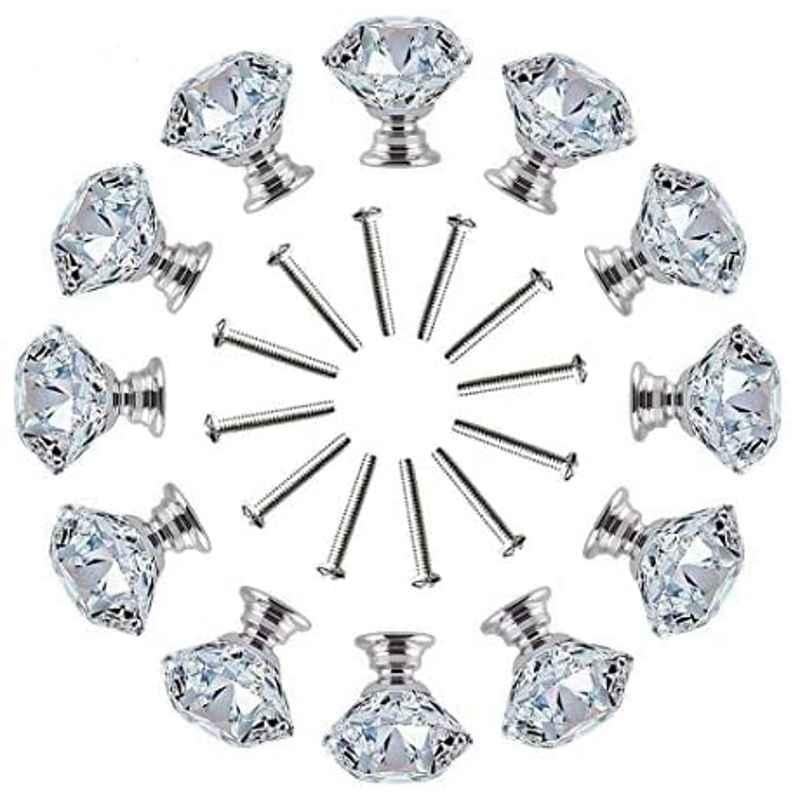 Abbasali 12 Pcs Clear Crystal Glass Diamond Shape Door Knob Pull Handle
