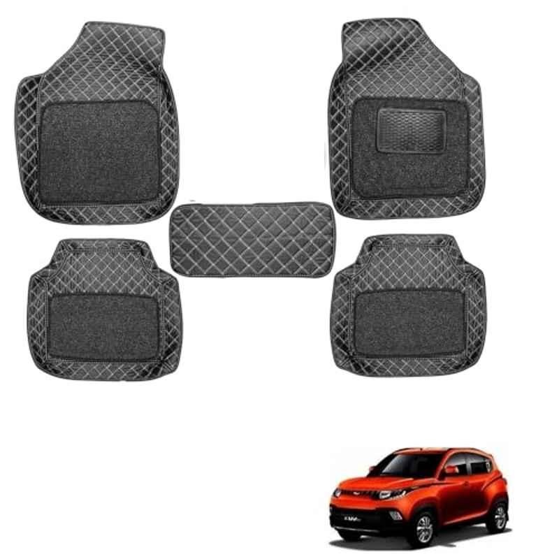Kozdiko 5 Pcs Waterproof & Luxury 7D Black Leatherette Car Floor Mat Set for Mahindra KUV100