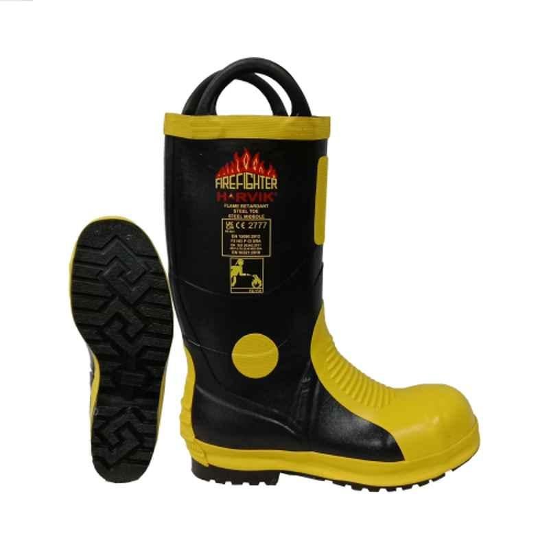 Harvik 9687L Reinforced Rubber Black & Yellow Fire Fighting Boots, Size 9