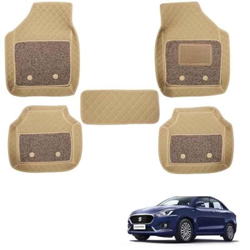 Kozdiko 5 Pcs Waterproof & Luxury 7D Beige Leatherette Car Floor Mats Set for Maruti Suzuki Dzire 2017-Present