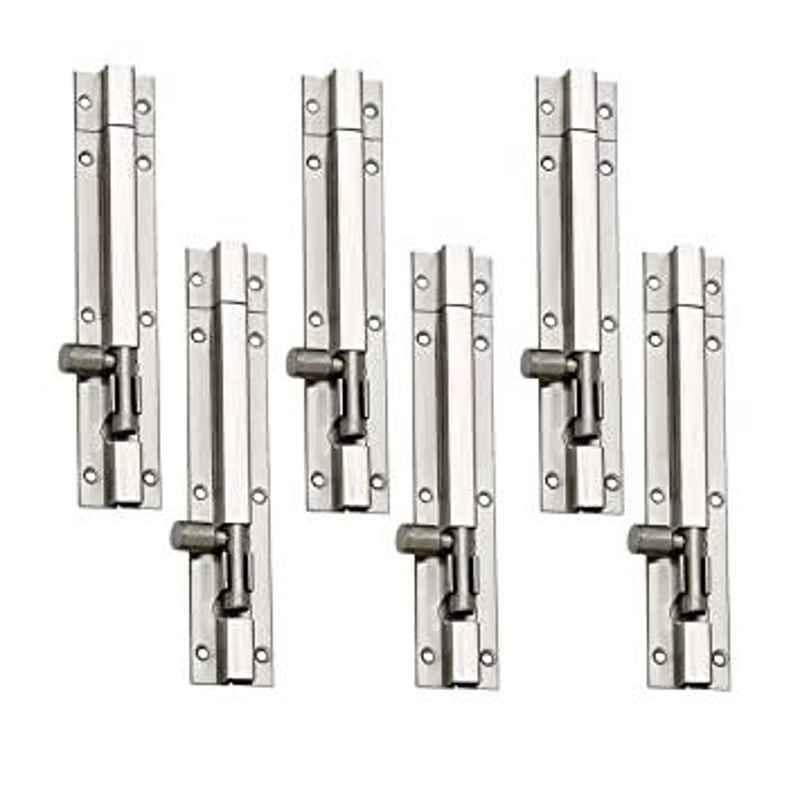 Smart Shophar 12 inch Stainless Steel Silver Plain Tower Bolt, SHA40TW-PLAN-SL12-P6 (Pack of 6)
