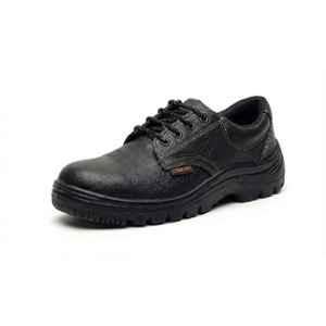 Hind Pro Comfort Barton Print Split Leather PU Steel Toe Black Safety Shoe for Men, Size: 7