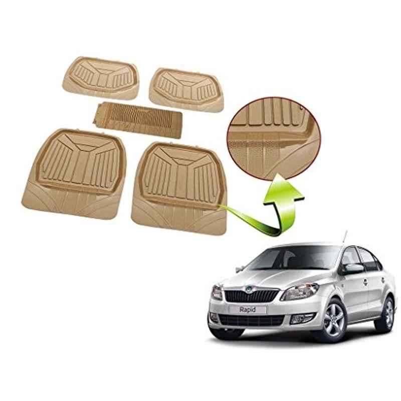 Kozdiko 5 Pcs Rubber Beige 3G Rubber Mat Set for Skoda Rapid