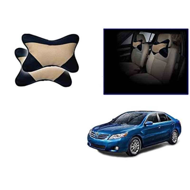 Kozdiko 2 Pcs Beige & Black Car Neck Rest Cushion Pillow Set for Toyota Camry