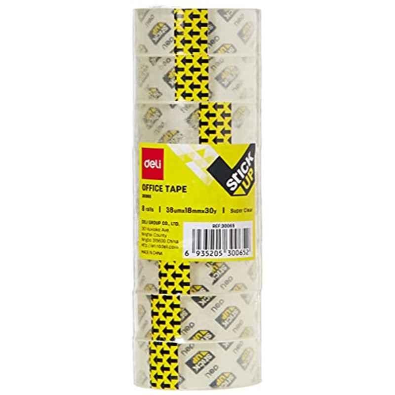 Deli 18mmx18m Acrylic Clear Stationery Tape, E30065 (Pack of 8)