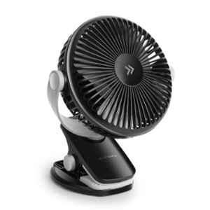 Longway Clipzy 10W 2000mAh Plastic Black Rechargeable Portable Clip Fan with 360 deg Rotation & 3 Speed Control & 1 Year Warranty