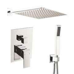 ZAP 12x12 inch Brass Overhead Shower with 18 inch Arm & Shower Mixer Set