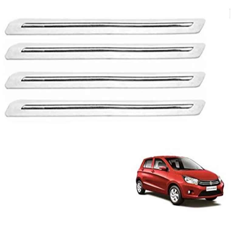 Kozdiko 4 Pcs PVC White Car Bumper Protector Set with Chrome Strip for Maruti Suzuki Celerio
