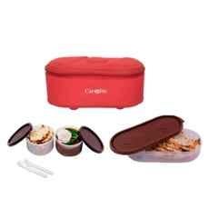 Carrolite 650ml Red & Brown Plastic Lunchbox, Brown_P-29 (Pack of 5)
