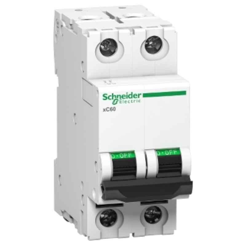 Schneider Electric Acti9 xC60 4A C-Curve Double Pole MCB, A9N2P04C, Breaking Capacity: 10 kA