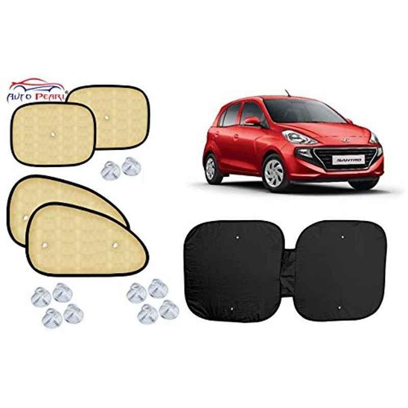 Auto Pearl 5 Pcs PVC & Mesh Beige Window & Front Sun Shade Set for Hyundai Santro 2018