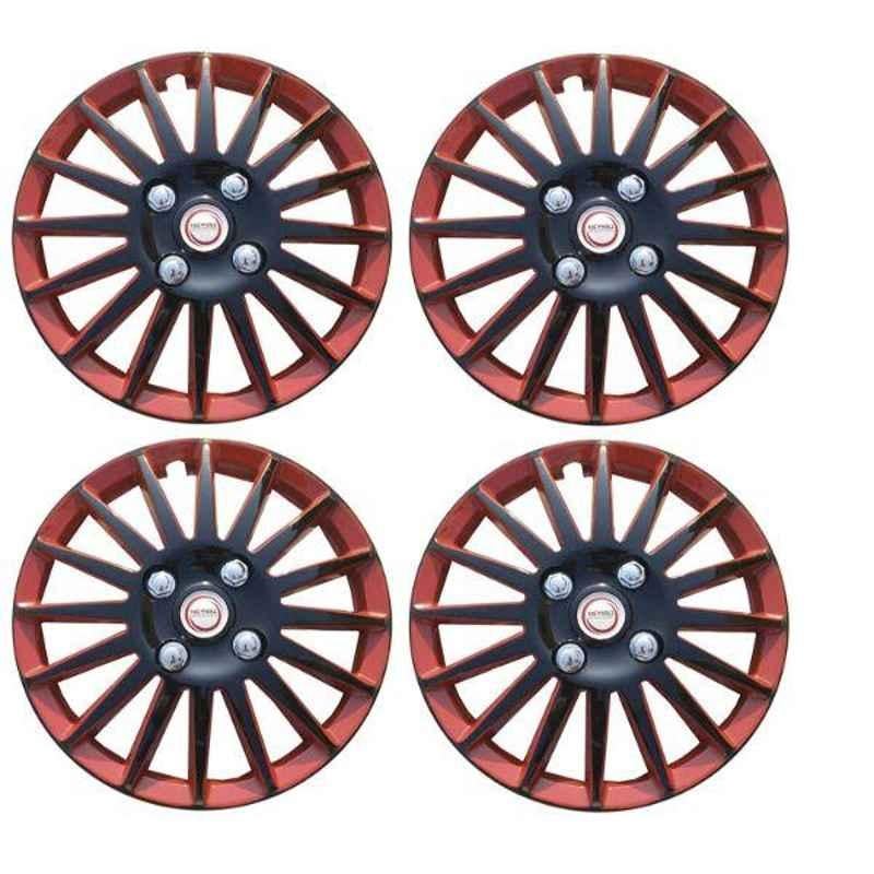 Hotwheelz 4 Pcs 14 inch Glossy Black & Red Sporty Wheel Cover with Metal Rings Set for Maruti Suzuki Ritz